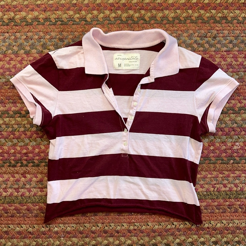 RETRO Y2K AEROPOSTALE CROP HALF BUTTON POLO TOP